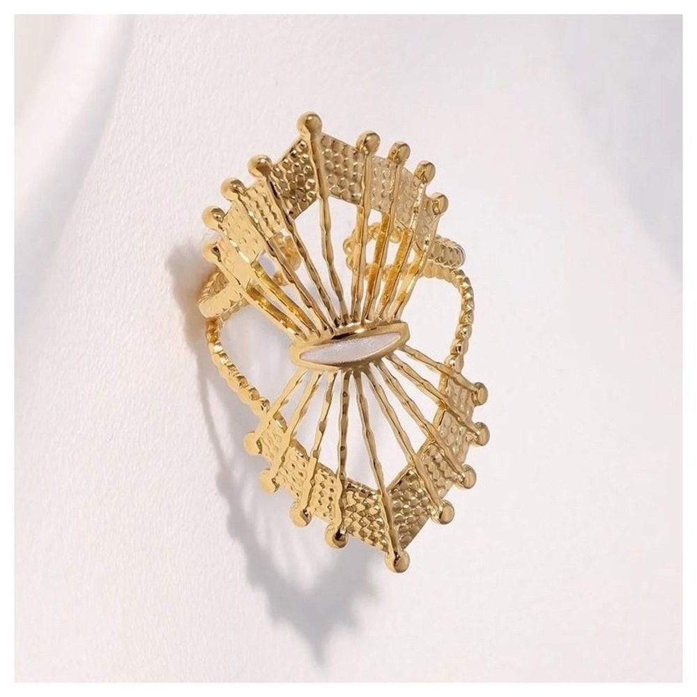 Gold Tone Stainless Steel Ferris Wheel Inspired Statement Ring Open Adjustable‎